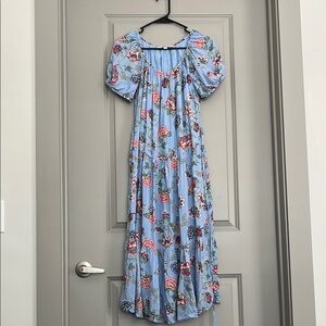 LOFT Light Blue Floral Midi Dress